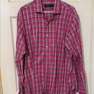 Polo by Ralph Lauren Men's Pink and Blue Plaid Shirt